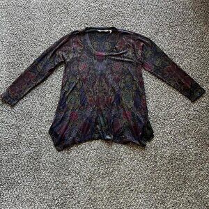 Soft Surroundings Multicolored Floral VNeck Long Sleeve Top, Petite Small Shirt